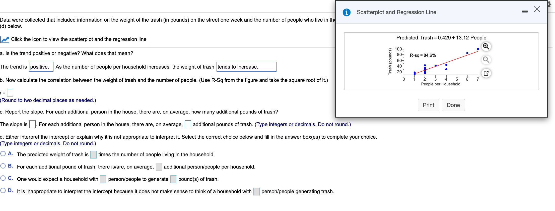 Solved 0 Scatterplot and Regression Line Х Data were | Chegg.com