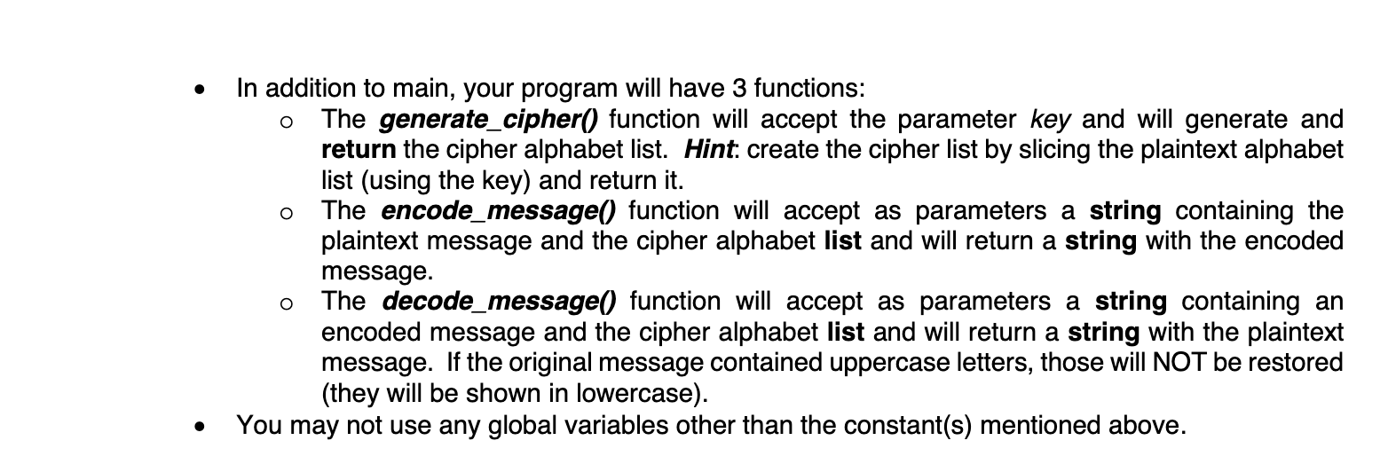 Solved Description: You will create a simple Caesar cipher | Chegg.com