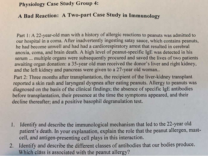 Solved Physiology Case Study Group 4 A Bad Reaction A Chegg