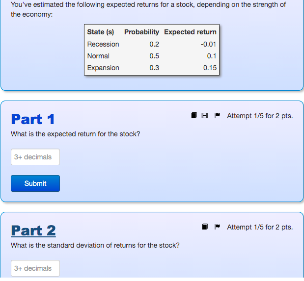 Solved You've estimated the following expected returns for a | Chegg.com