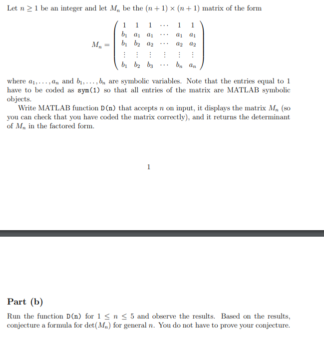 Solved Let N > 1 Be An Integer And Let M, Be The (n +1) | Chegg.com