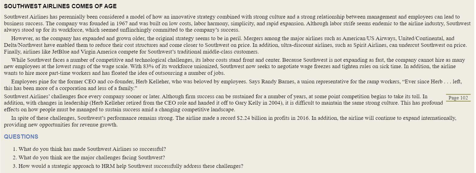 Solved SOUTHWEST AIRLINES COMES OF AGE Southwest Airlines