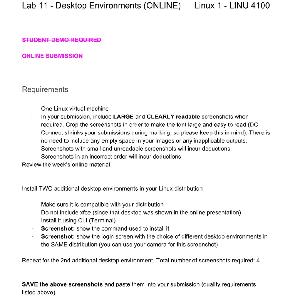 Solved Lab 11 - Desktop Environments (ONLINE) Linux 1 - LINU | Chegg.com
