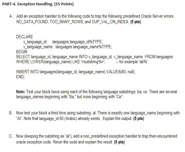 Exception Handling in Oracle