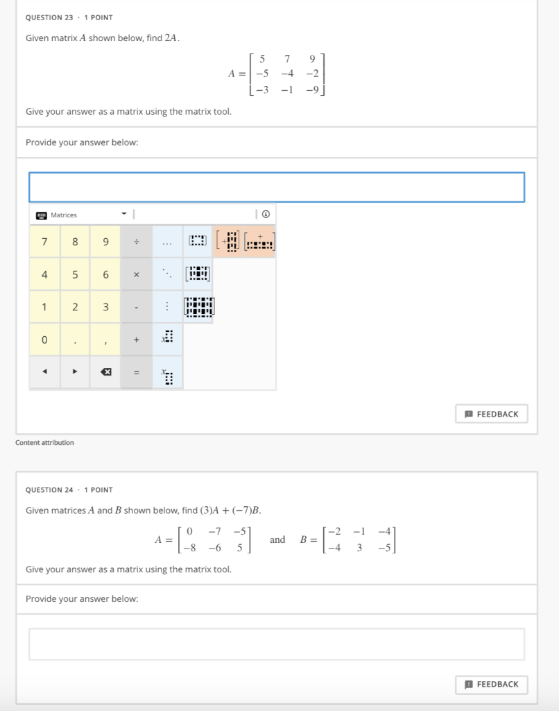 Solved QUESTION 23 · 1 POINT Given matrix A shown below, | Chegg.com