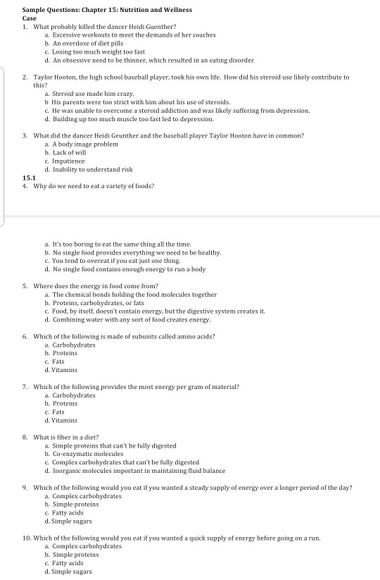 Solved Sample Questions: Chapter 15: Nutrition and Wellness | Chegg.com