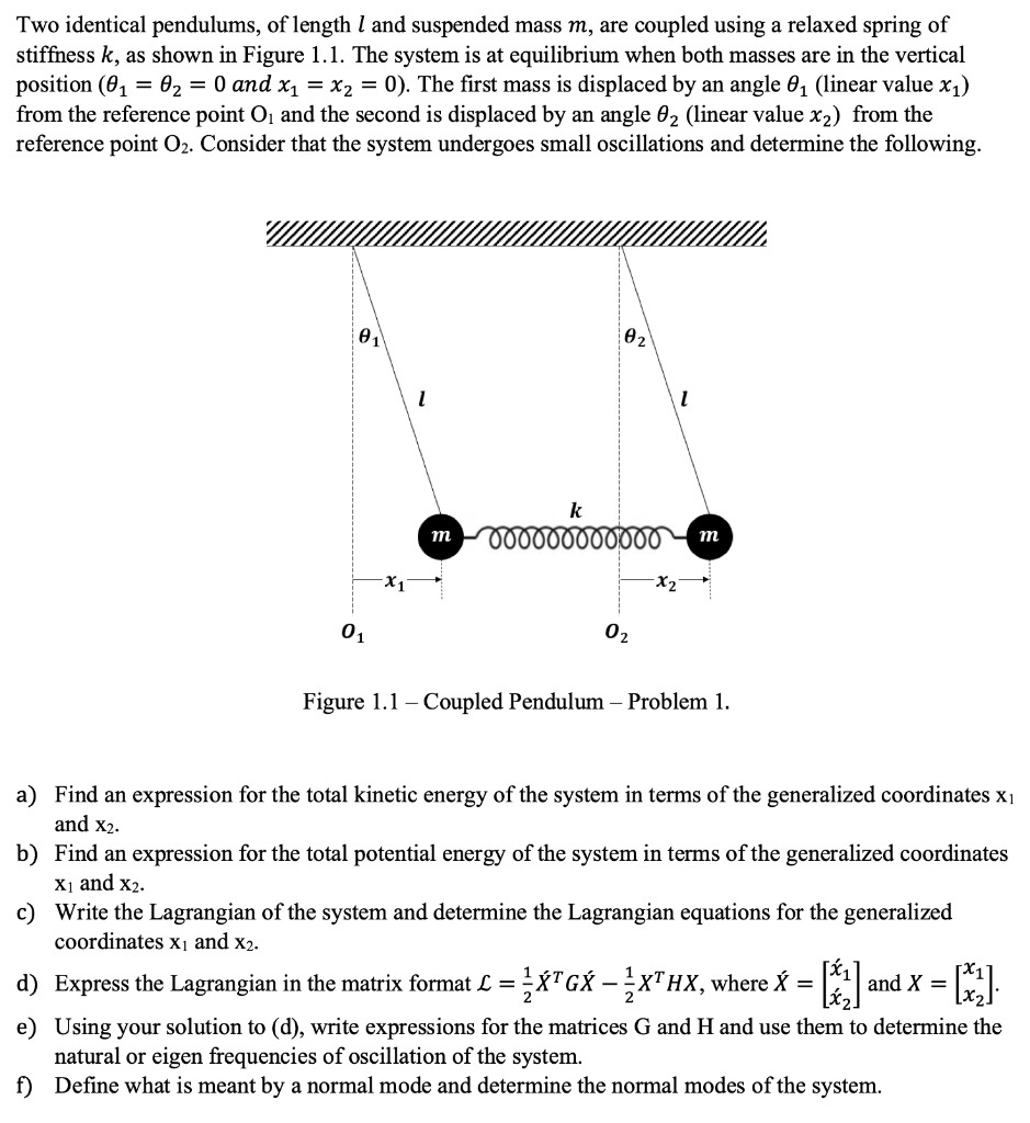 Solved Two identical pendulums, of length I and suspended