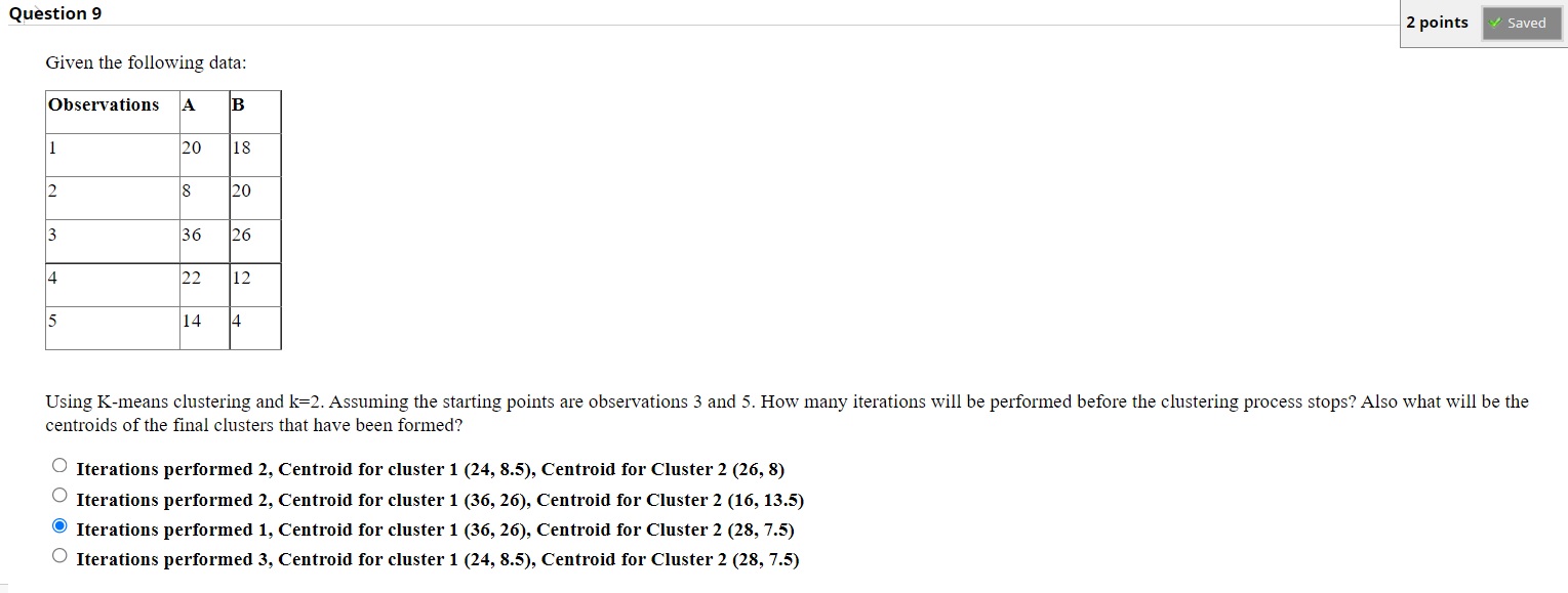 Solved Question 9 2 points Saved Given the following data: | Chegg.com