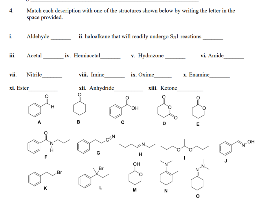 Solved 4. Match each description with one of the structures | Chegg.com