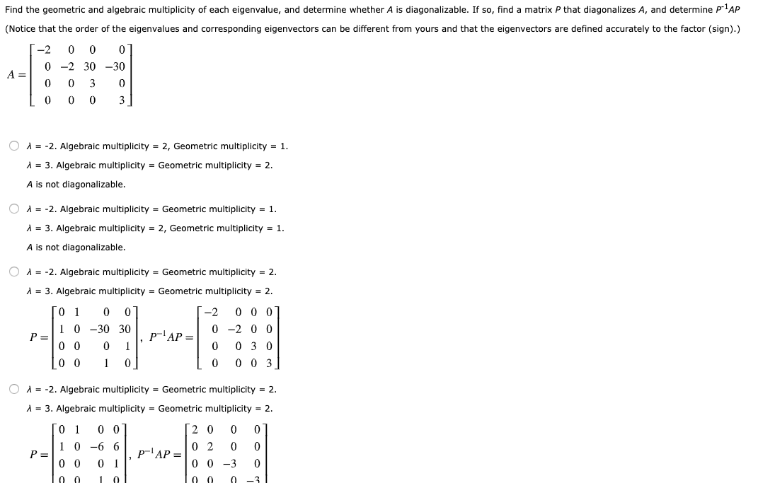 Solved Find The Geometric And Algebraic Multiplicity Of Each | Chegg.com