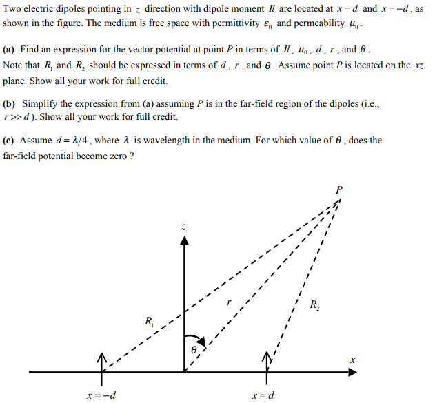 Solved Two electric dipoles pointing in z direction with | Chegg.com