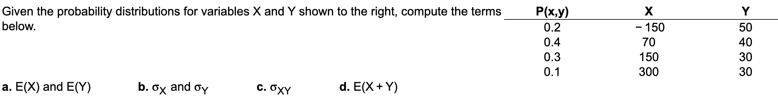 Solved Given the probability distributions for variables X | Chegg.com