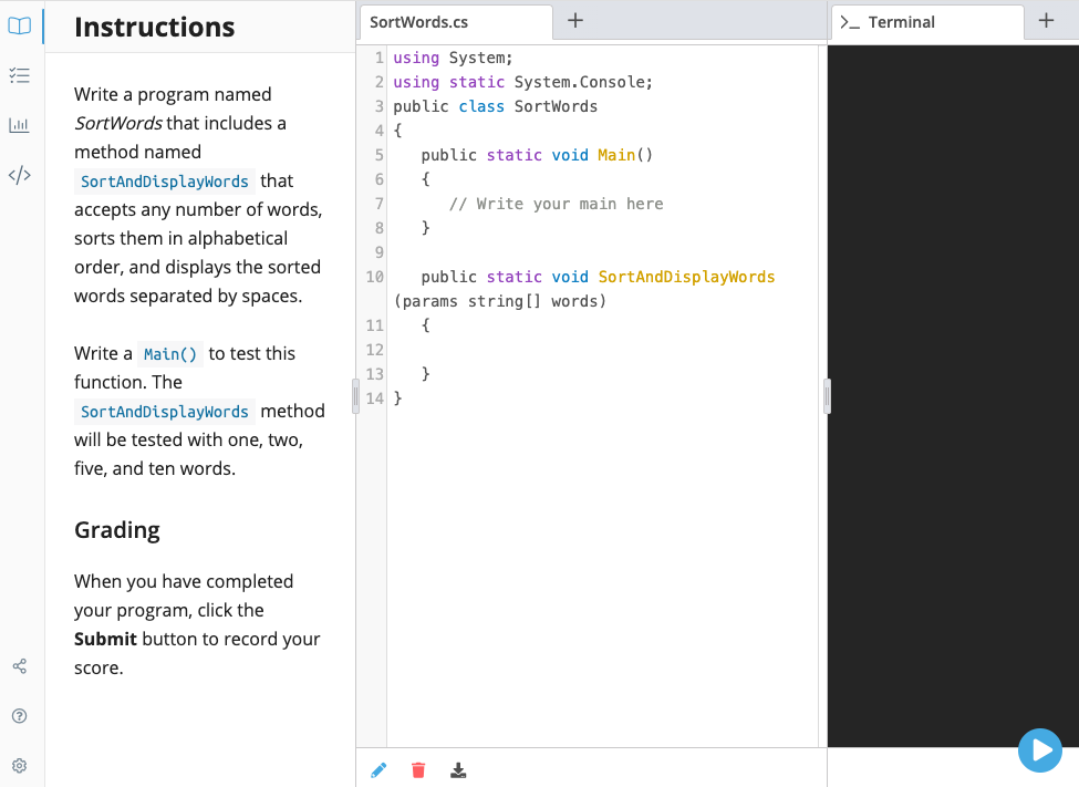 Solved Write a program named SortWords that includes a | Chegg.com
