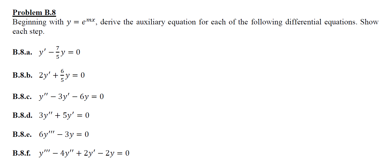 Solved Problem B.8 Beginning With Y = Emx, Derive The | Chegg.com