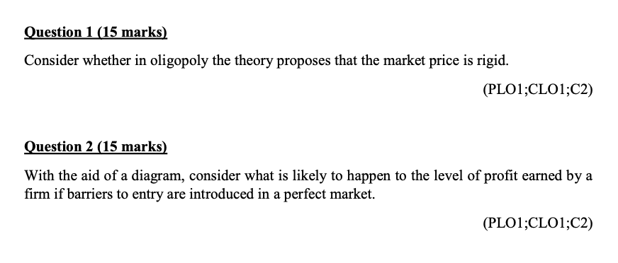 Solved Question 1 (15 marks) Consider whether in oligopoly | Chegg.com