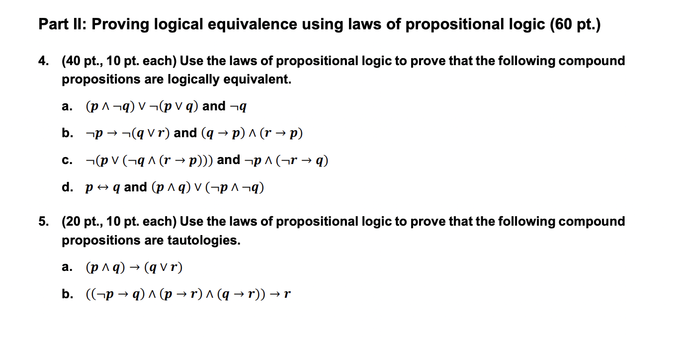 Solved Part Ii Proving Logical Equivalence Using Laws Of