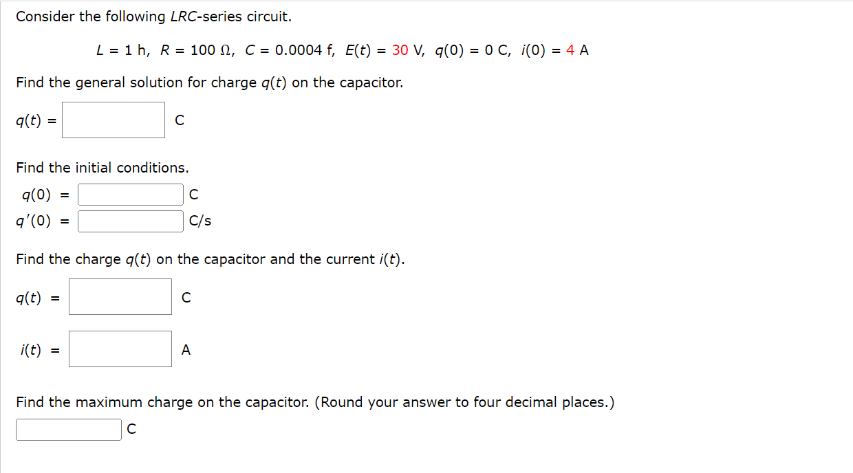 Solved Consider the following LRCseries circuit. L=1