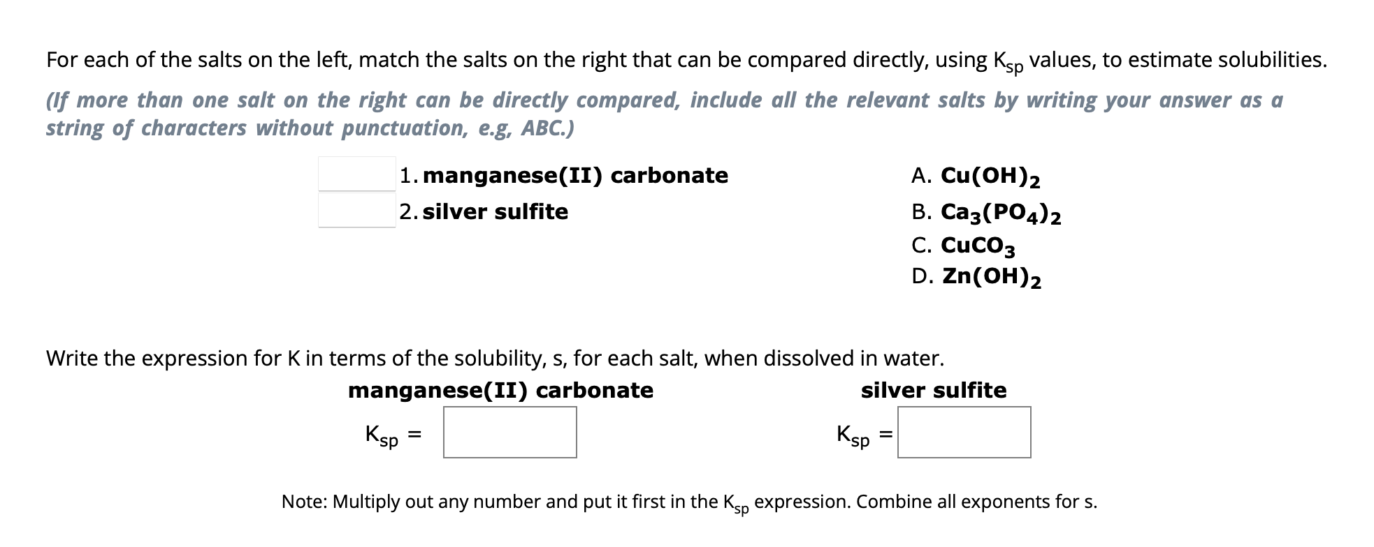 Solved For each of the salts on the left, match the salts on | Chegg.com