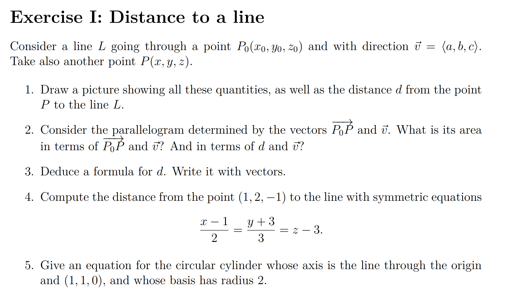 Solved Exercise I: Distance to a line Consider a line L | Chegg.com