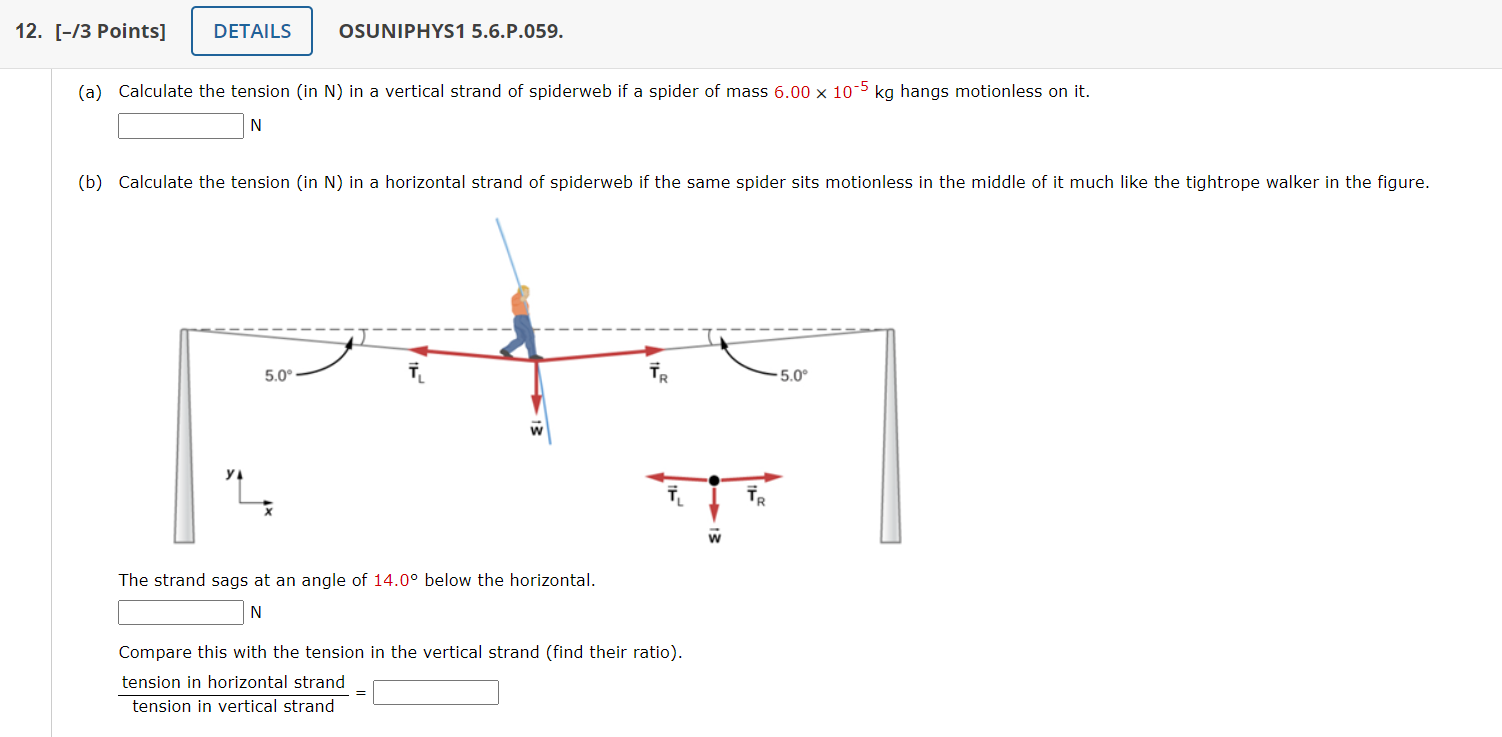 Solved The strand sags at an angle of 14.0∘ below the | Chegg.com