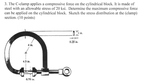 Solved 3. The C-clamp applies a compressive force on the | Chegg.com