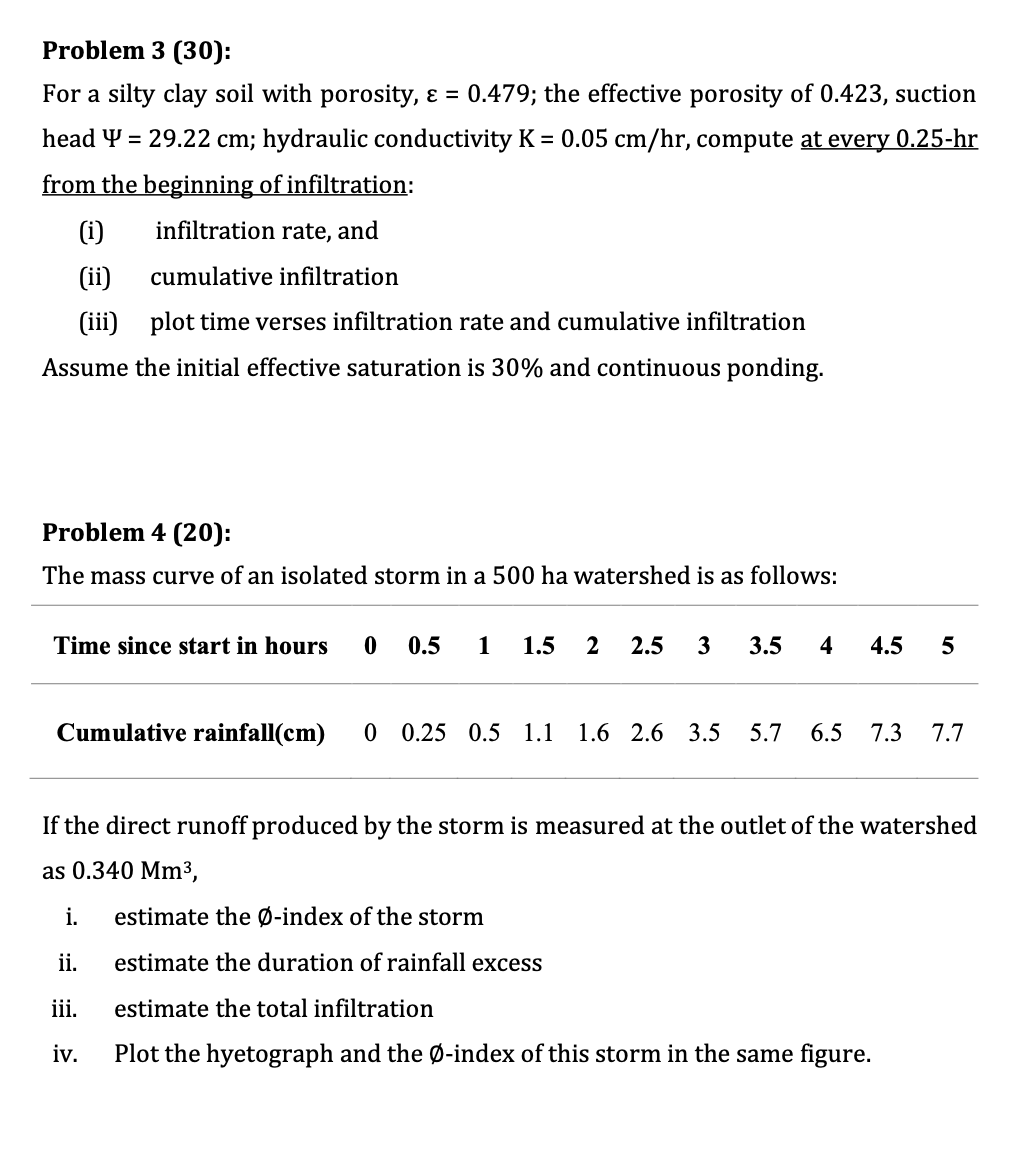 Solved Problem 1 (20): Given An Initial Infiltration | Chegg.com