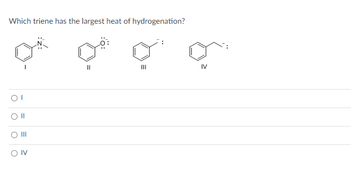 Which triene has the largest heat of hydrogenation?