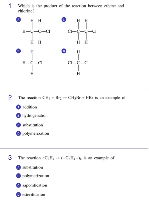 Solved 1 Which is the product of the reaction between ethene