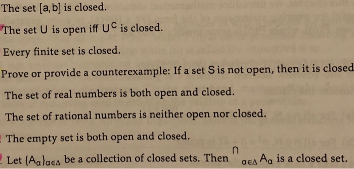 Solved The Set [a, B] Is Closed. The Set U Is Open Iff UC Is | Chegg.com