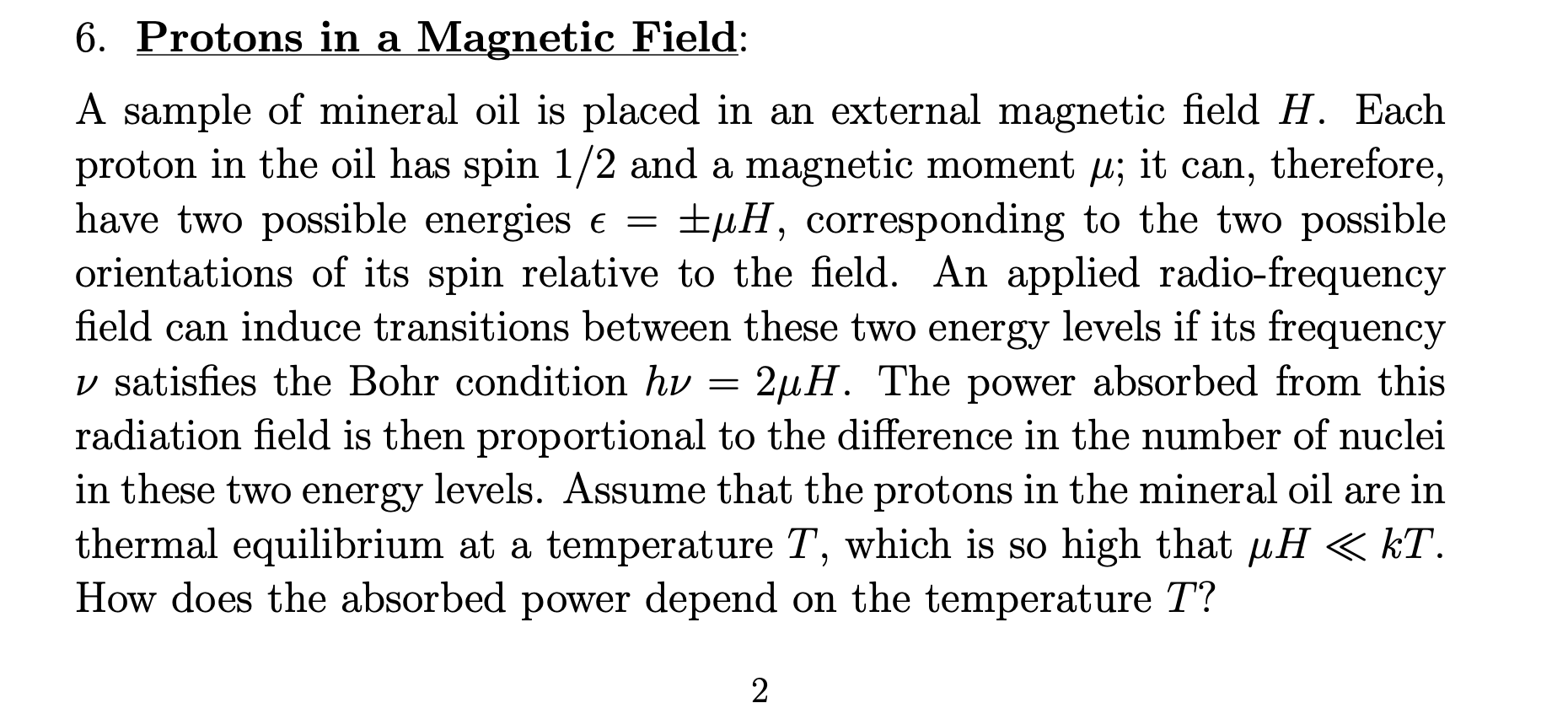 Solved 6. Protons in a Magnetic Field: A sample of mineral | Chegg.com