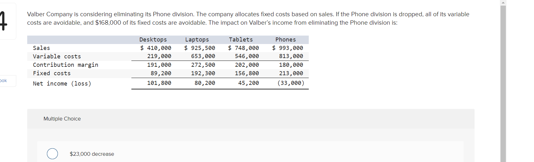 Solved 1 Valber Company is considering eliminating its Phone