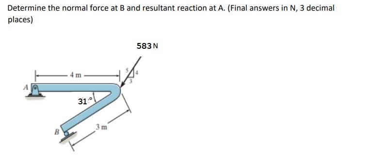 Solved Determine the normal force at B and resultant | Chegg.com