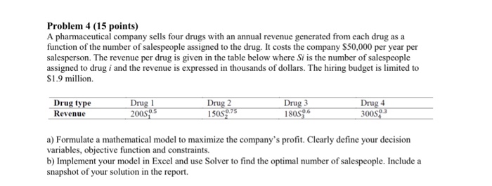 Solved Problem 4 (15 points) A pharmaceutical company sells | Chegg.com