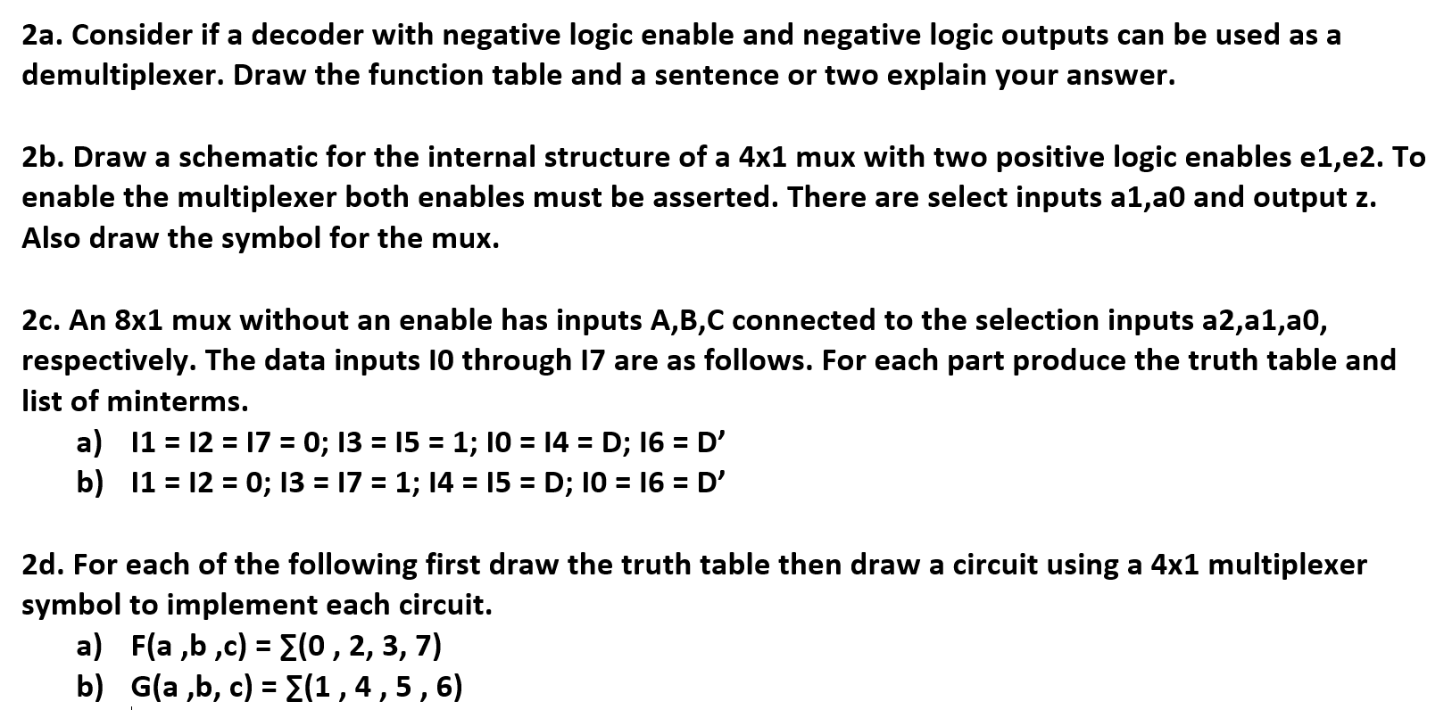 Solved 2a. Consider if a decoder with negative logic enable | Chegg.com