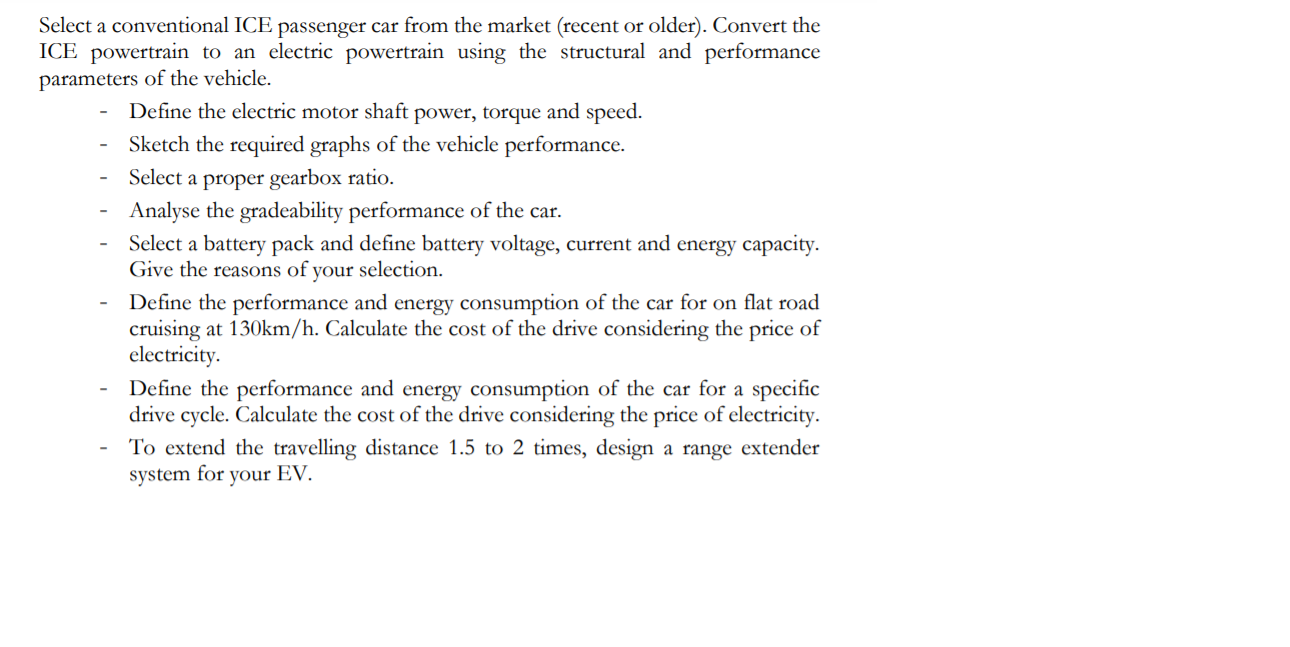 Solved Select a conventional ICE passenger car from the