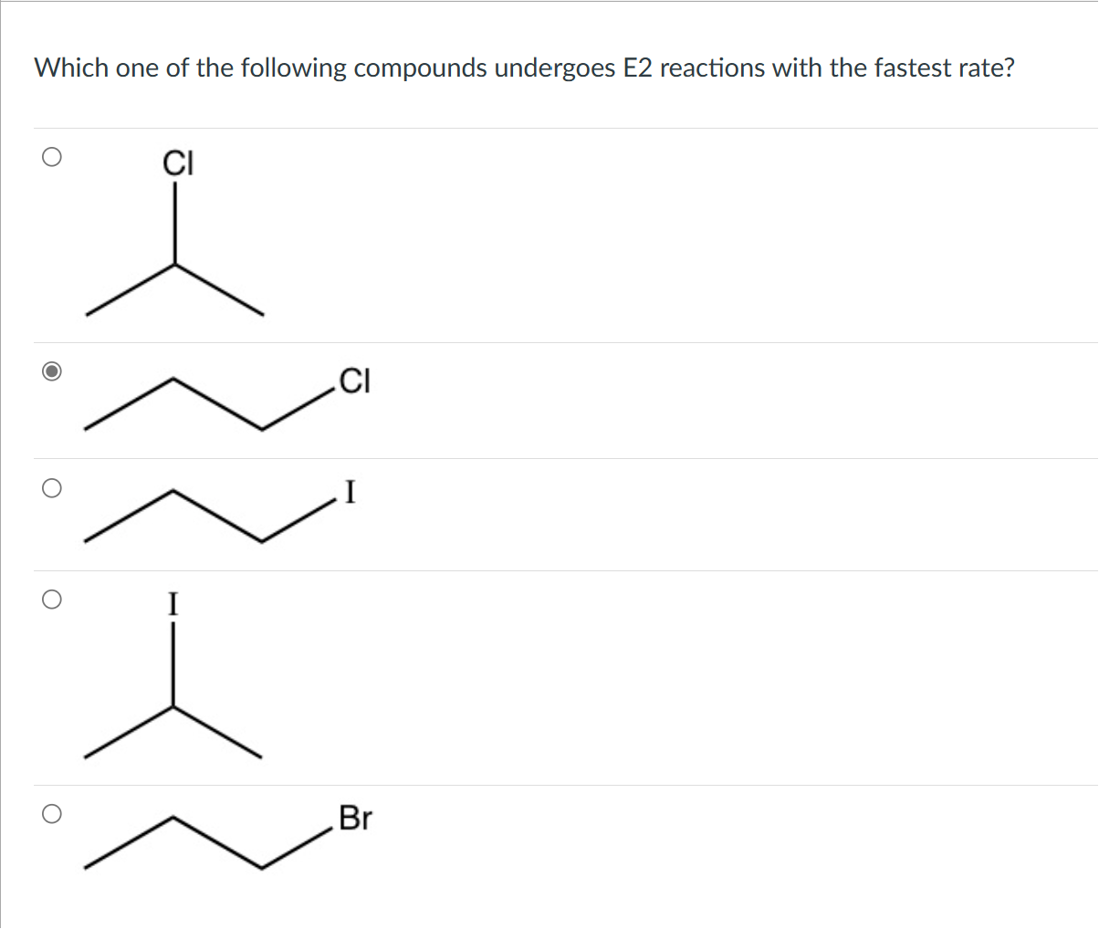 Which one of the following compounds undergoes E2 | Chegg.com
