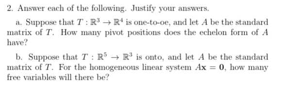 Solved 2. Answer each of the following. Justify your | Chegg.com