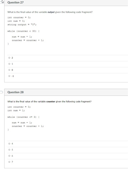 Solved Question 17 What is the final value of the variable | Chegg.com