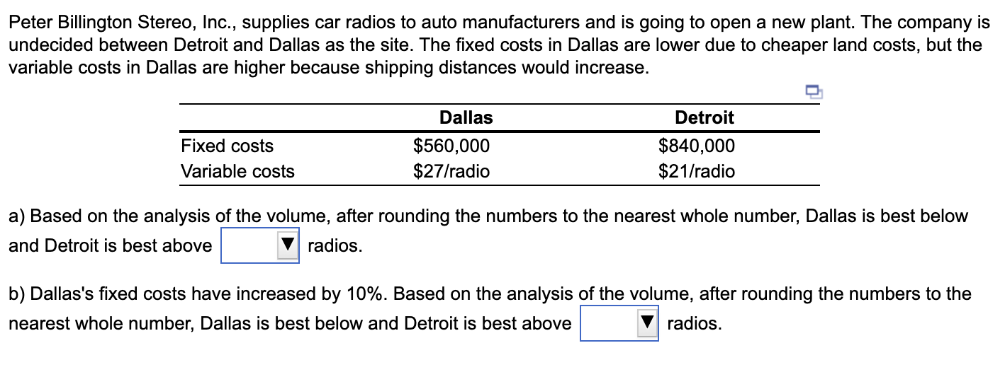 Solved Peter Billington Stereo, Inc., supplies car radios to