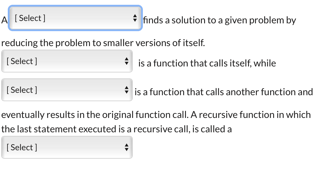 Solved A [Select] a finds a solution to a given problem by | Chegg.com