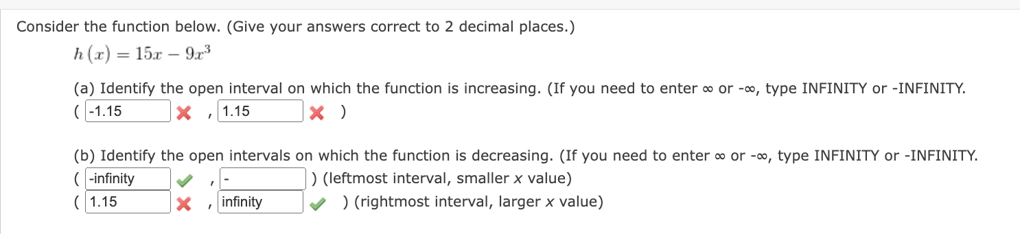 Solved Consider the function below. (Give your answers | Chegg.com