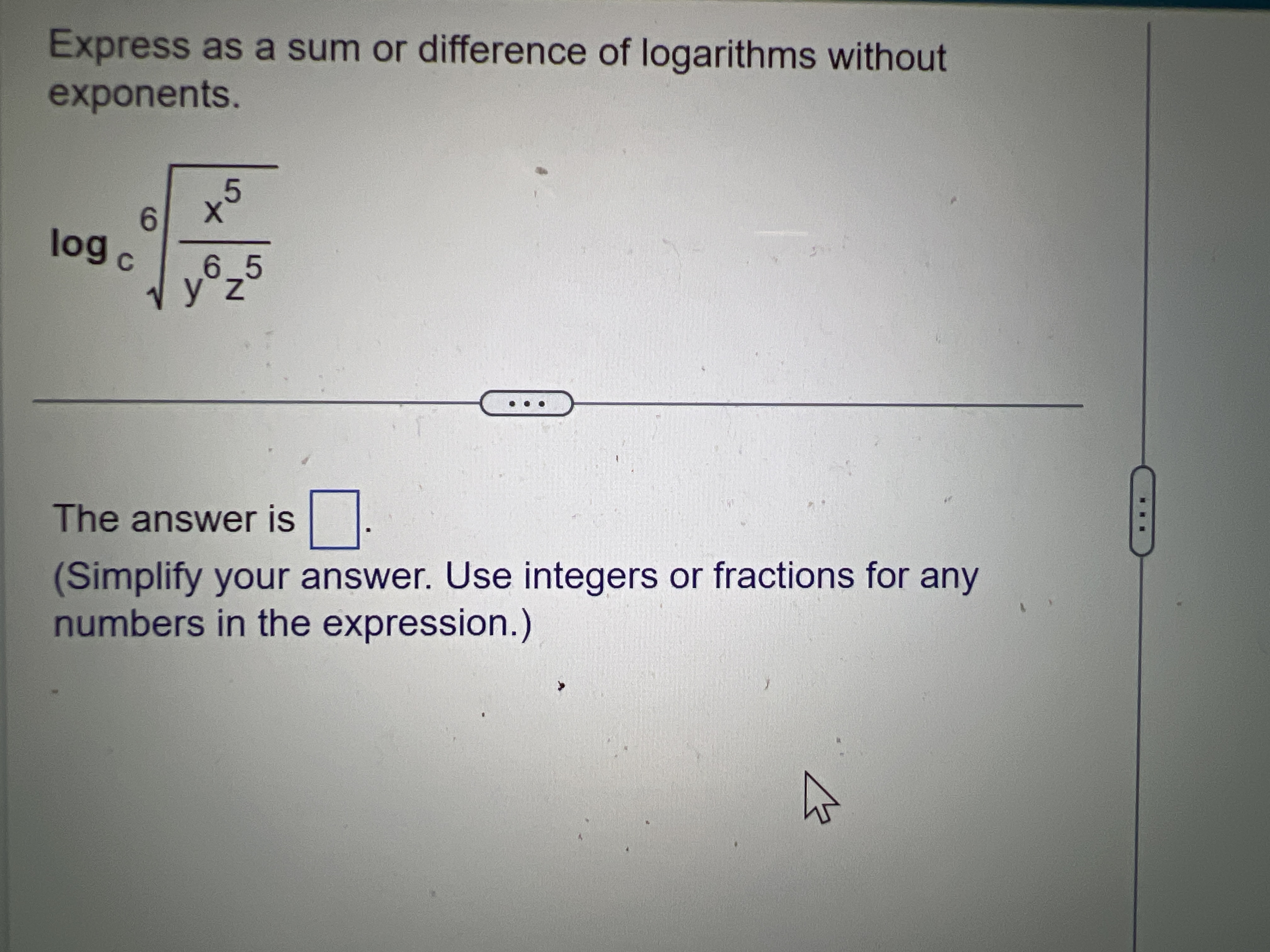Solved Express as a sum or difference of logarithms | Chegg.com