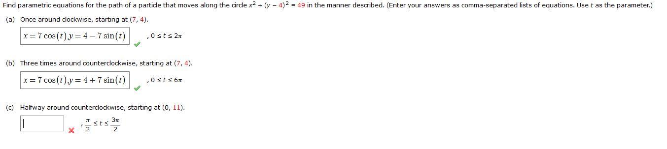 Solved Find parametric equations for the path of a particle | Chegg.com