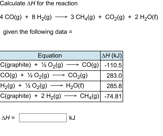 Solved Calculate AH for the reaction 4 CO(g) + 8 H2(g) – - 3 | Chegg.com