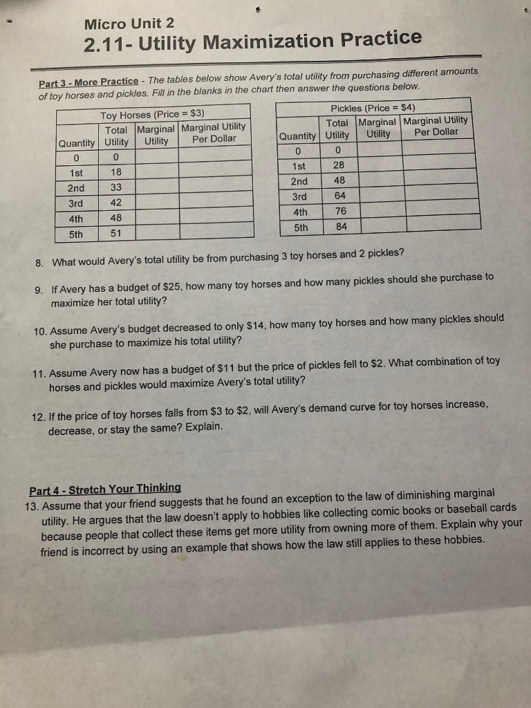 Solved Micro Unit 2 2.11 Utility Maximization Practice E&hellip;