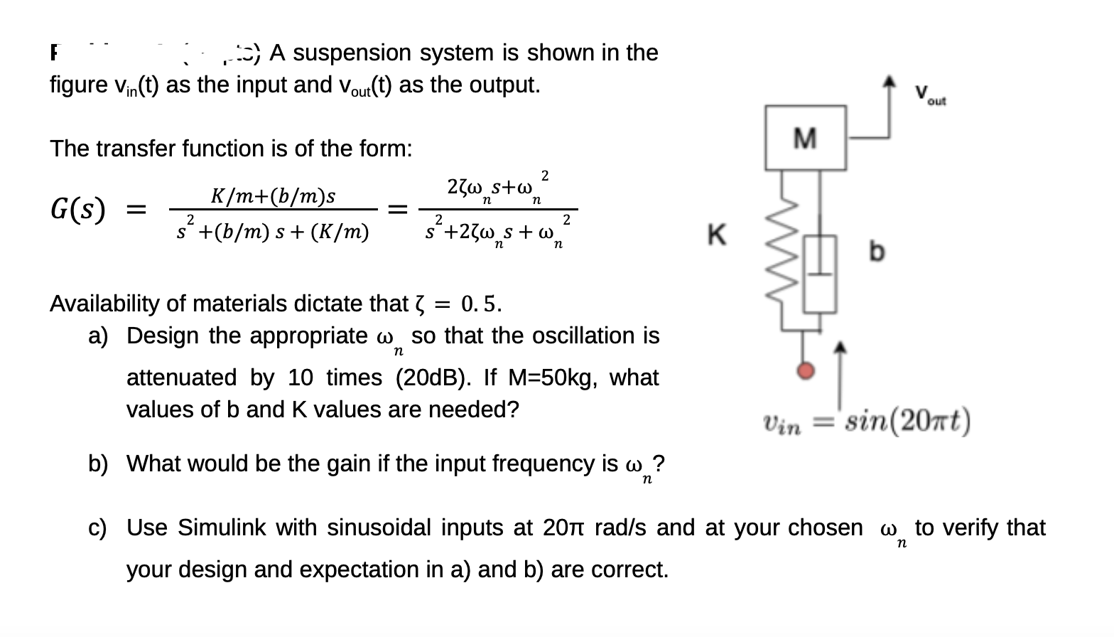 F ⋯,∴, A Suspension System Is Shown In The Figure Vin | Chegg.com