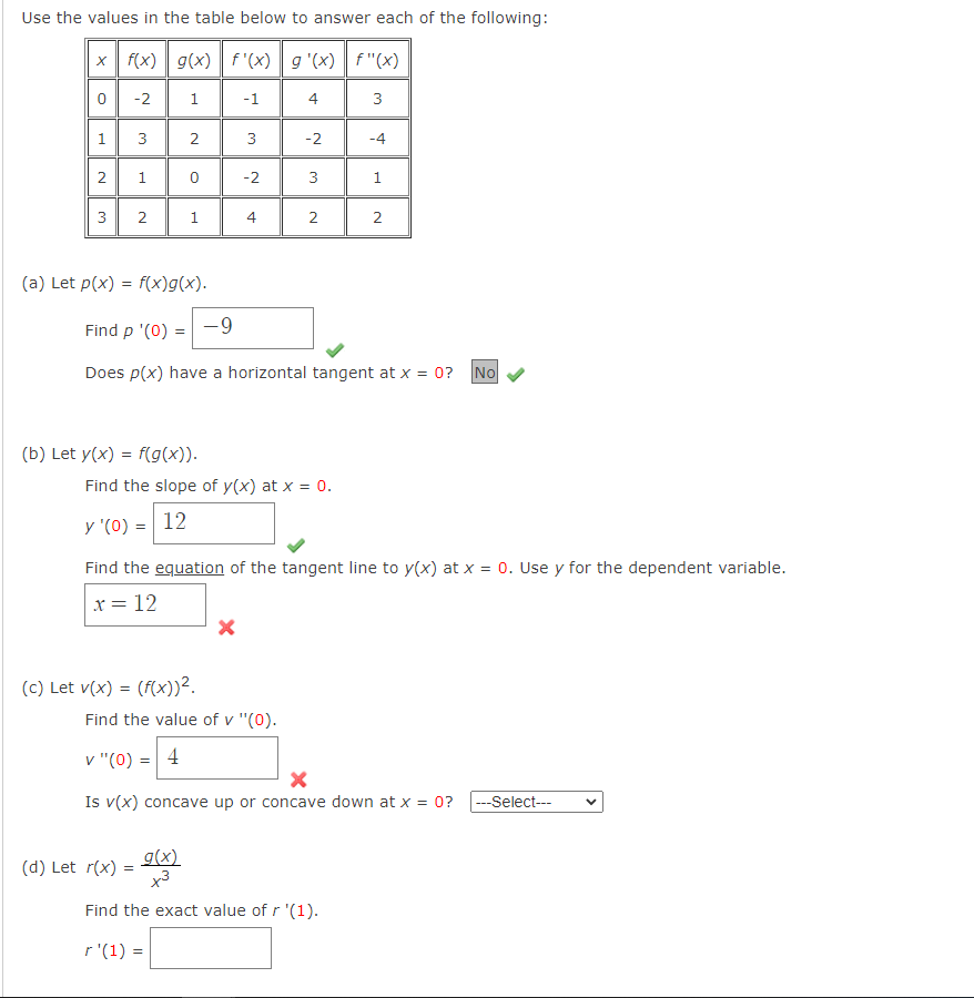 Solved Use the values in the table below to answer each of | Chegg.com