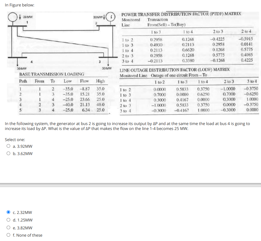 Solved In Figure below 30 MW POWER TRANSFER DISTRIBUTION