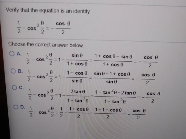 Solved Verify that the equation is an identity , t) cos θ | Chegg.com ...