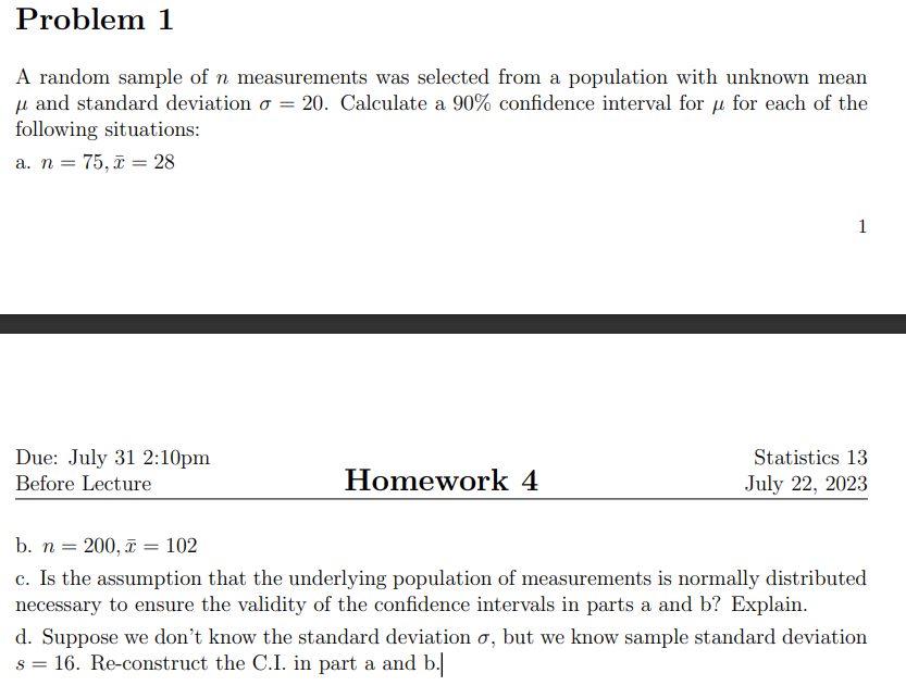 Solved A random sample of n measurements was selected from a | Chegg.com